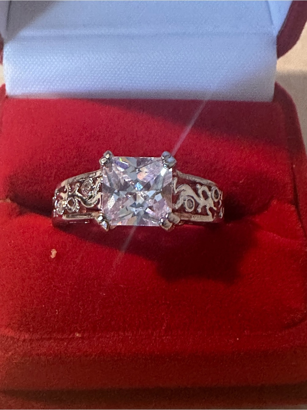 Sterling Silver Filigree Ring with Clear Square Cubic Zirconia